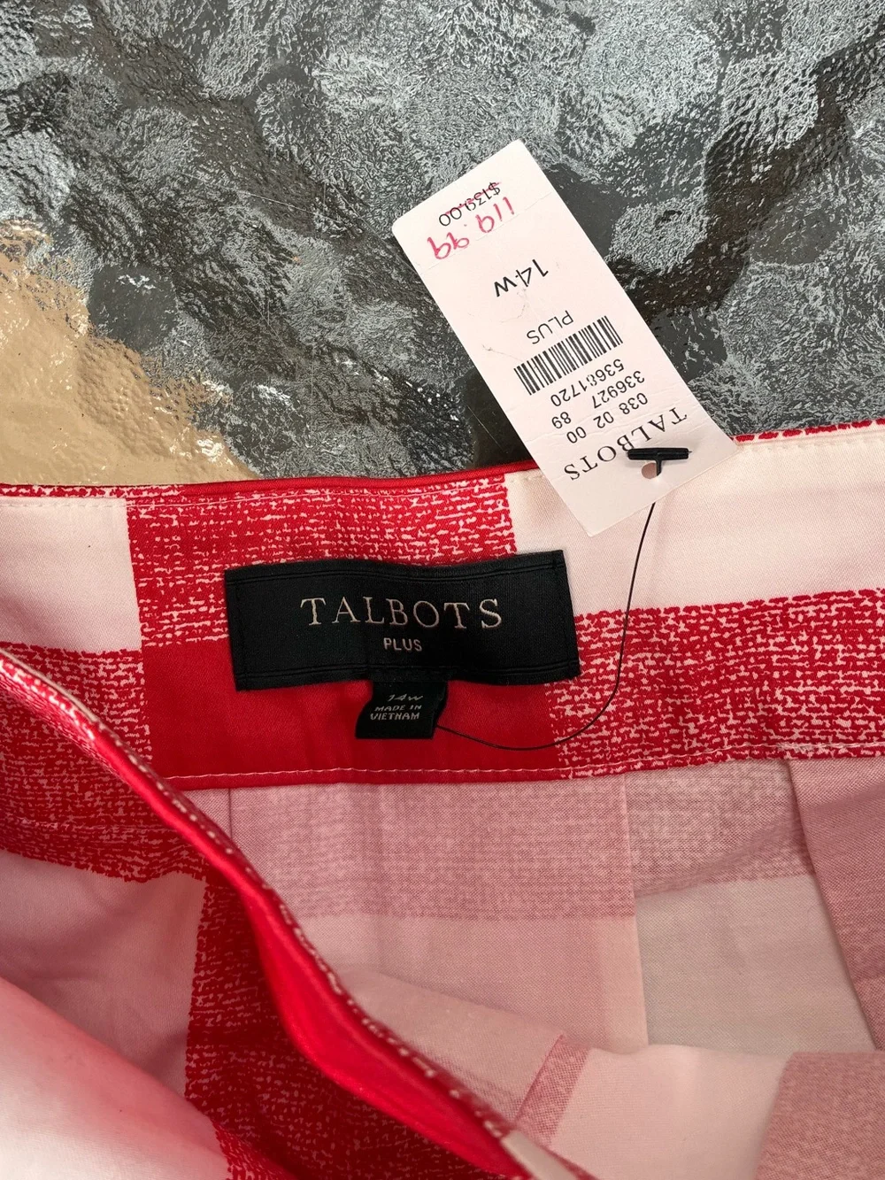 New Talbots Plus 18W Red and White Gingham Pleated cotton Midi Skirt